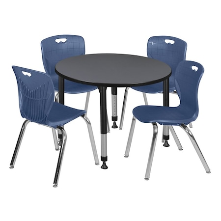 Regency Tables > Height Adjustable > Round Table & Chair Sets, 42 W, 42 L, 23-34 H, Grey TB42RNDGYAPBK40NV